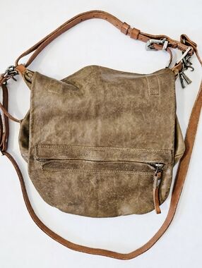 A.S.98 Distressed Taupe Leather Crossbody Bag with Tan Strap